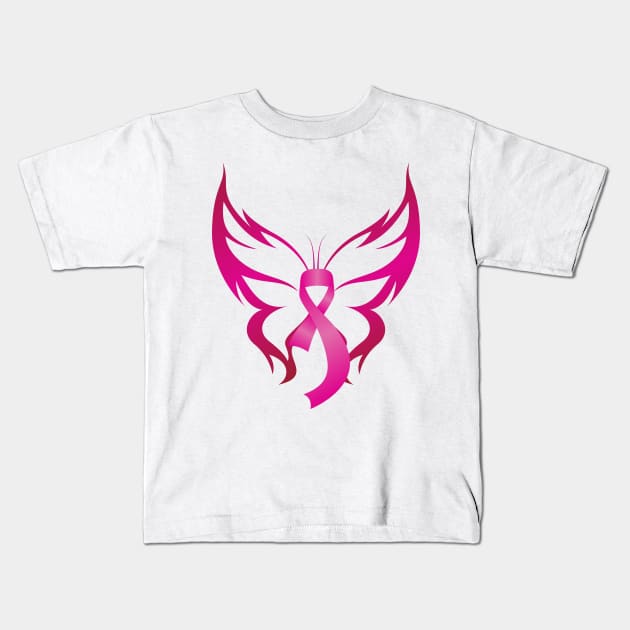 Pink Butterfly Ribbon Breast Cancer Awareness Kids T-Shirt by ScottsRed